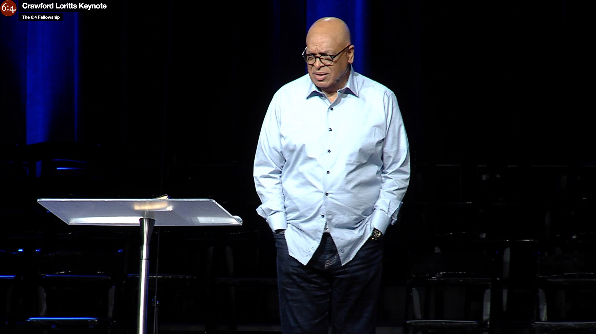 Speaker presenting keynote at The 6:4 Fellowship.