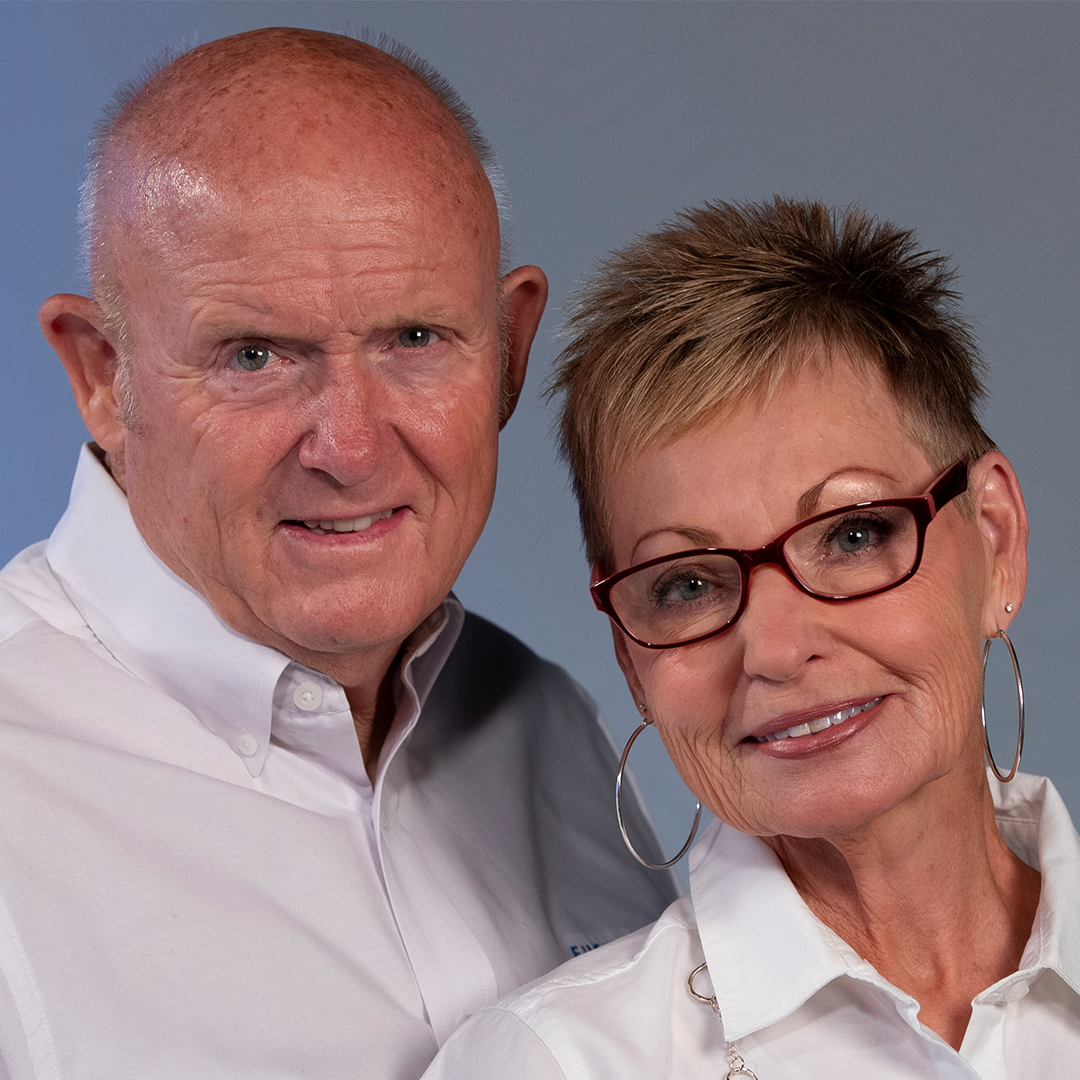 Couple smiling together.